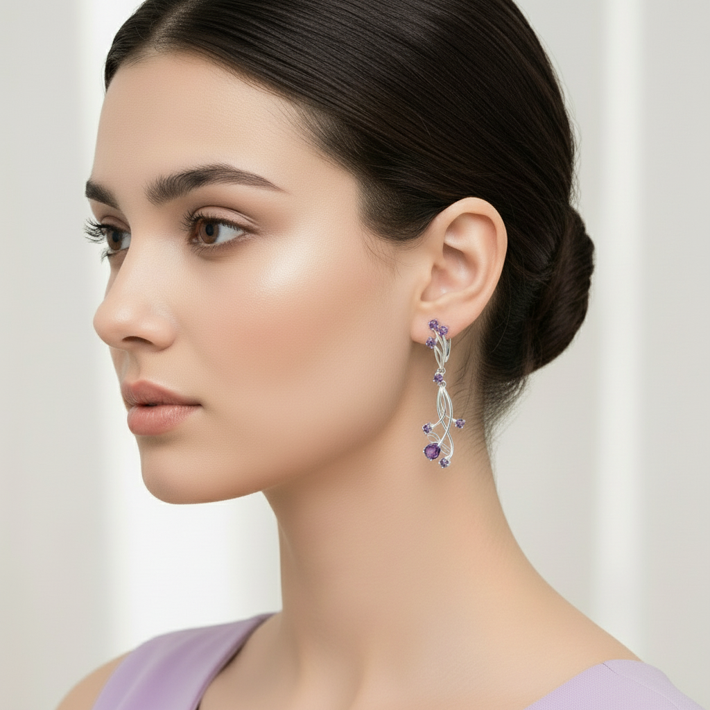 GRACE Floral Gemstone Drop Earrings in Sterling Silver