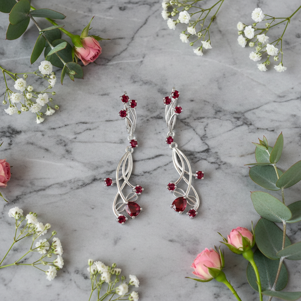 GRACE Floral Gemstone Drop Earrings in Sterling Silver