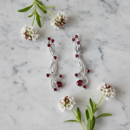 GRACE Floral Gemstone Drop Earrings in Sterling Silver