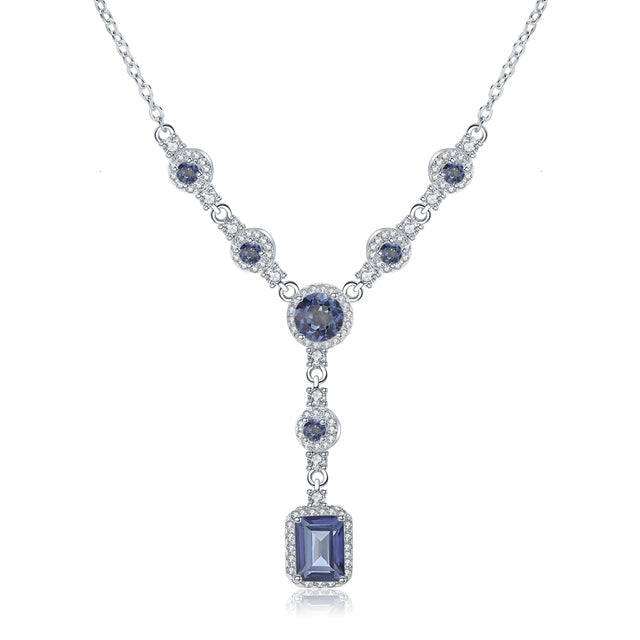Collar con colgante de piedras preciosas en forma de lazo multipiedra GRACE en plata de ley
