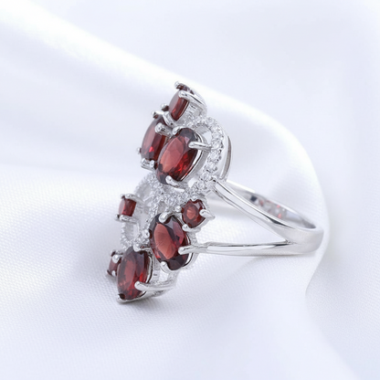GRACE Red Garnet Flower Earrings Ring Set in Sterling Silver