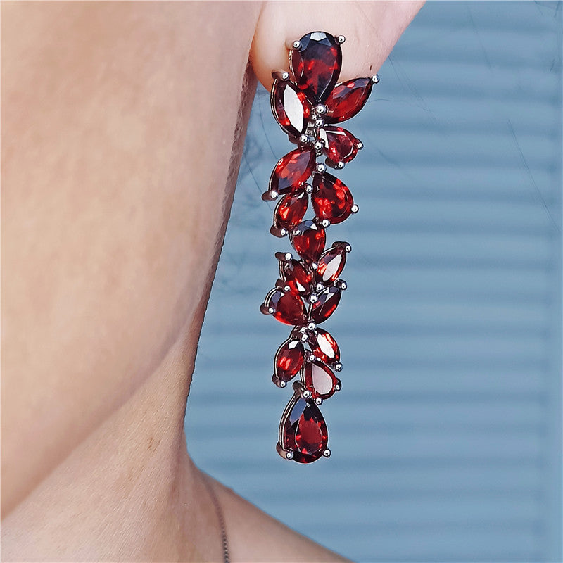 GRACE Gemstone Leaves Drop Earrings in Sterling Silver