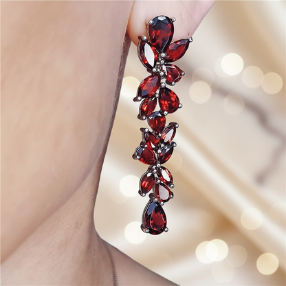 GRACE Gemstone Leaves Drop Earrings in Sterling Silver