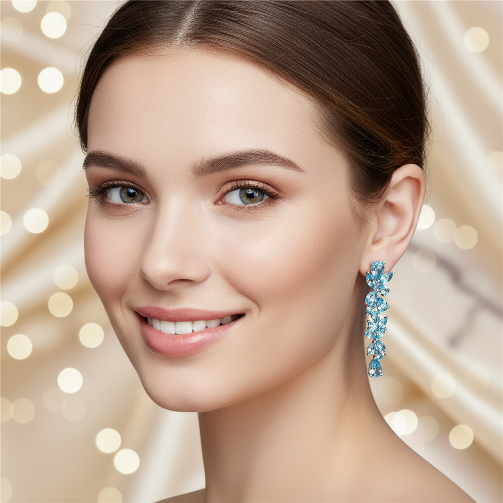 GRACE Gemstone Leaves Drop Earrings in Sterling Silver