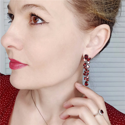 GRACE Gemstone Leaves Drop Earrings in Sterling Silver