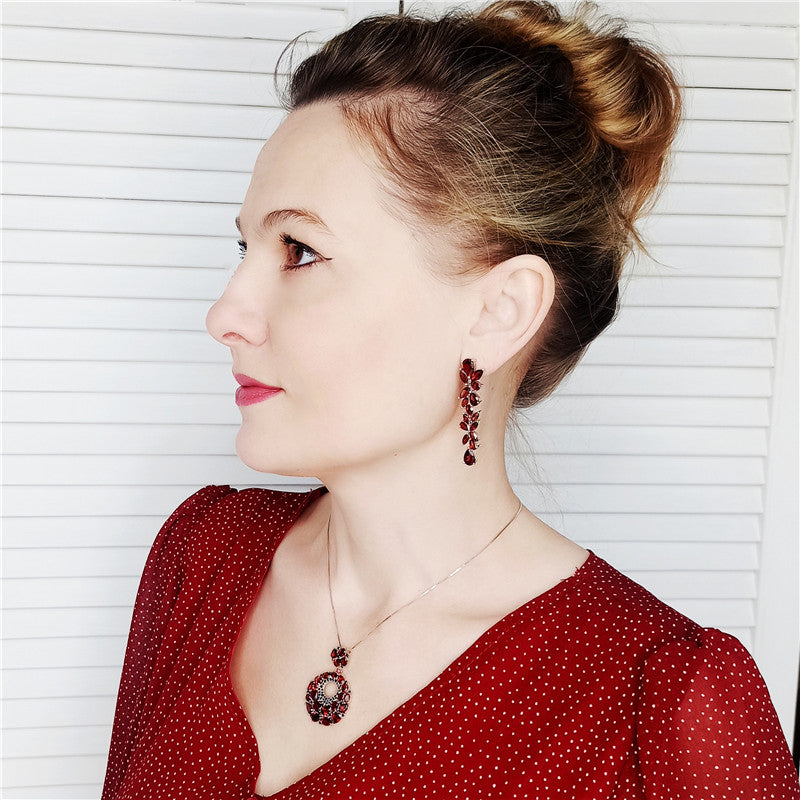 GRACE Gemstone Leaves Drop Earrings in Sterling Silver