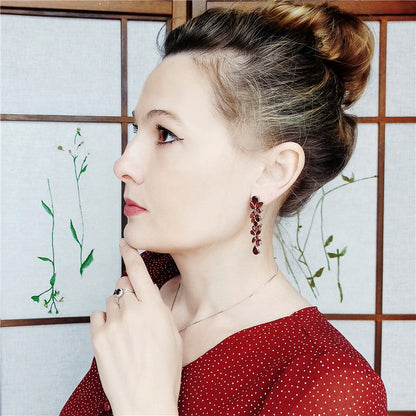 GRACE Gemstone Leaves Drop Earrings in Sterling Silver