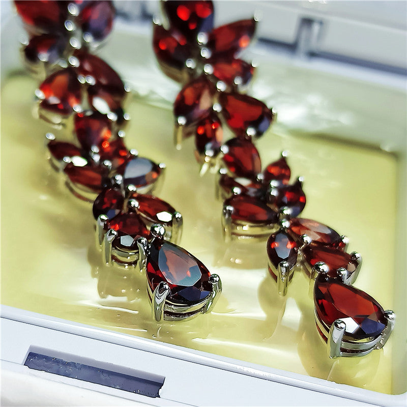 GRACE Gemstone Leaves Drop Earrings in Sterling Silver