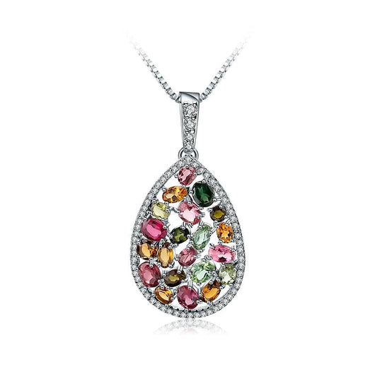 GRACE Multi-Color Tourmaline Cluster Pendant Necklace in Sterling Silver