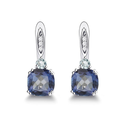 GRACE Iolite Blue Mystic Quartz and Sky Blue Topaz Drop Earrings in Sterling Silver