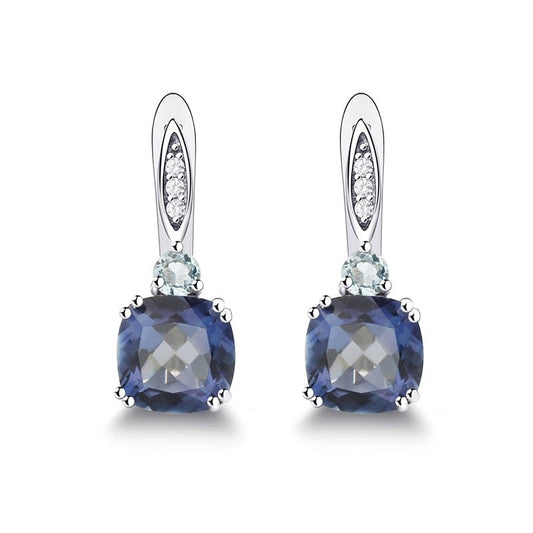 GRACE Iolite Blue Mystic Quartz and Sky Blue Topaz Drop Earrings in Sterling Silver
