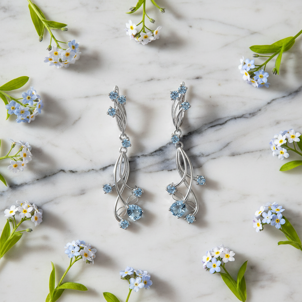 GRACE Floral Gemstone Drop Earrings in Sterling Silver