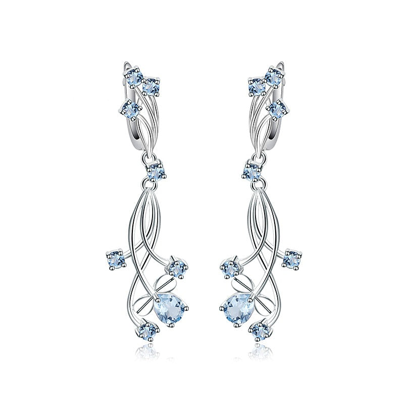 Pendientes colgantes con piedras preciosas florales GRACE en plata de ley