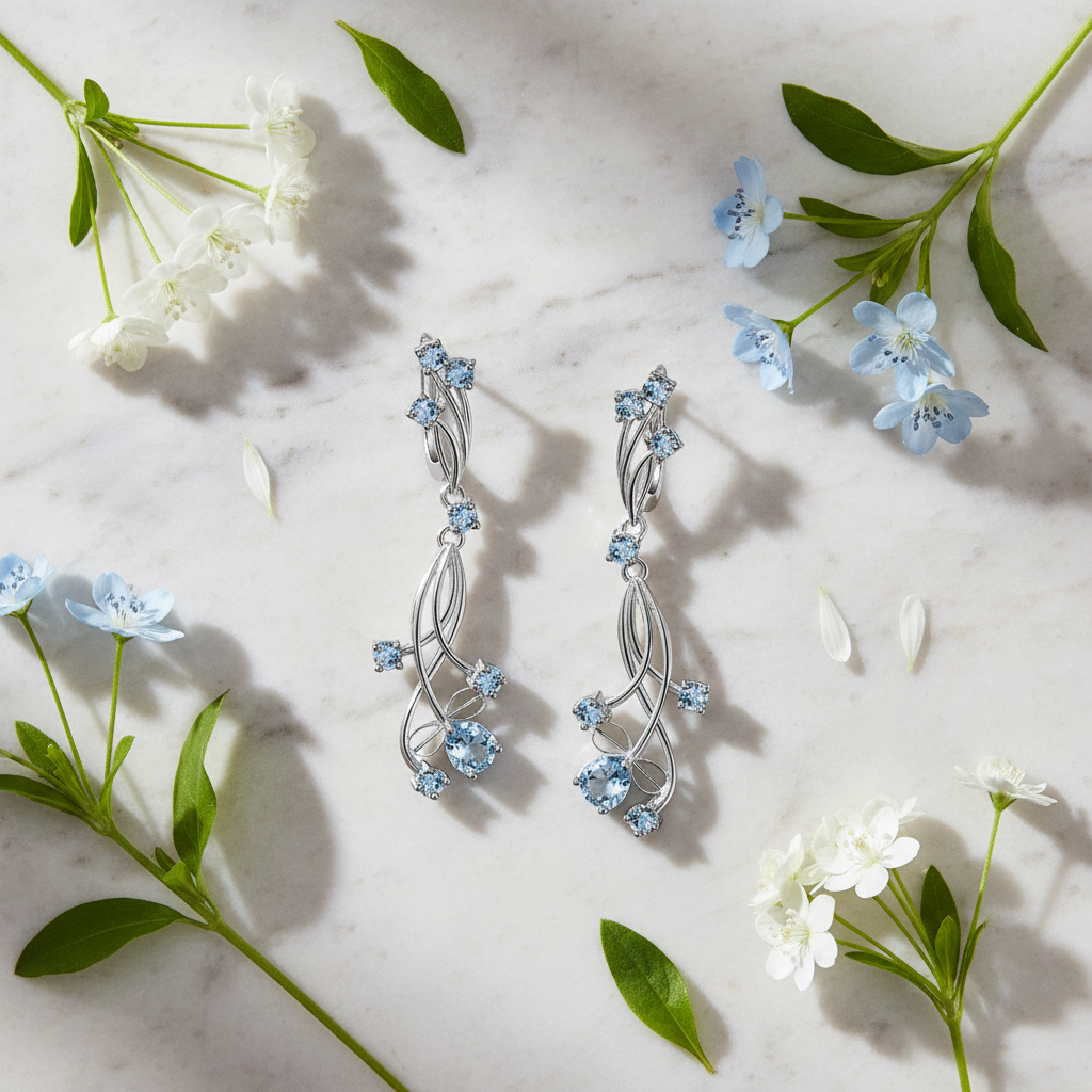 GRACE Floral Gemstone Drop Earrings in Sterling Silver