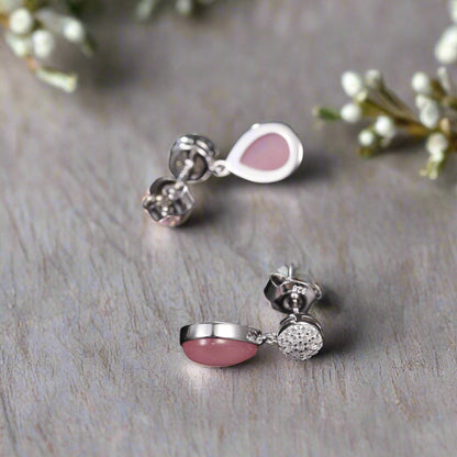 GRACE Rose Quartz CZ Drop Earrings in Sterling Silver