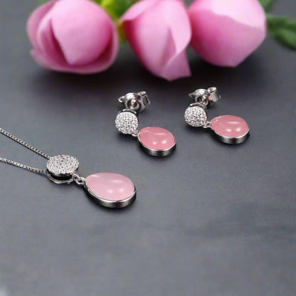 GRACE Rose Quartz CZ Pendant Necklace in Sterling Silver