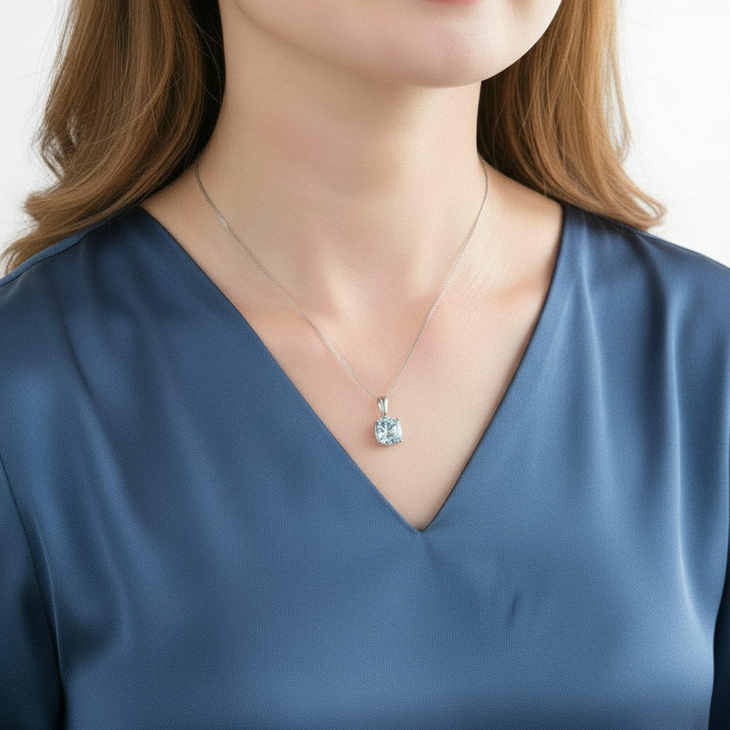 Collier pendentif rond classique en argent sterling avec pierres précieuses GRACE