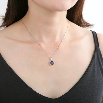 GRACE Classic Round Gemstone Pendant Necklace in Sterling Silver