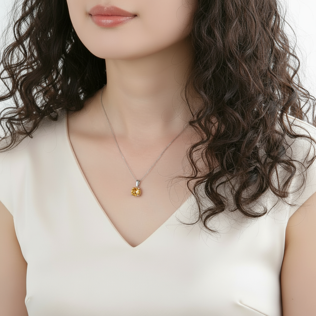 Collier pendentif rond classique en argent sterling avec pierres précieuses GRACE