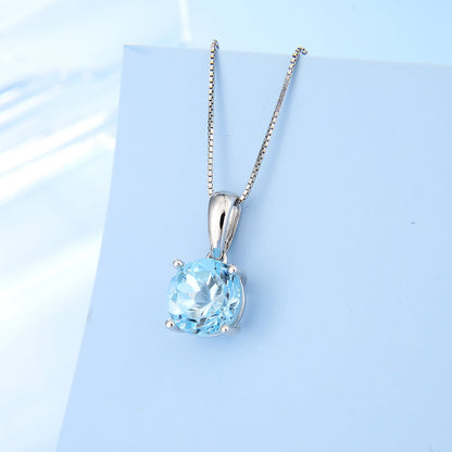 GRACE Classic Round Gemstone Pendant Necklace in Sterling Silver