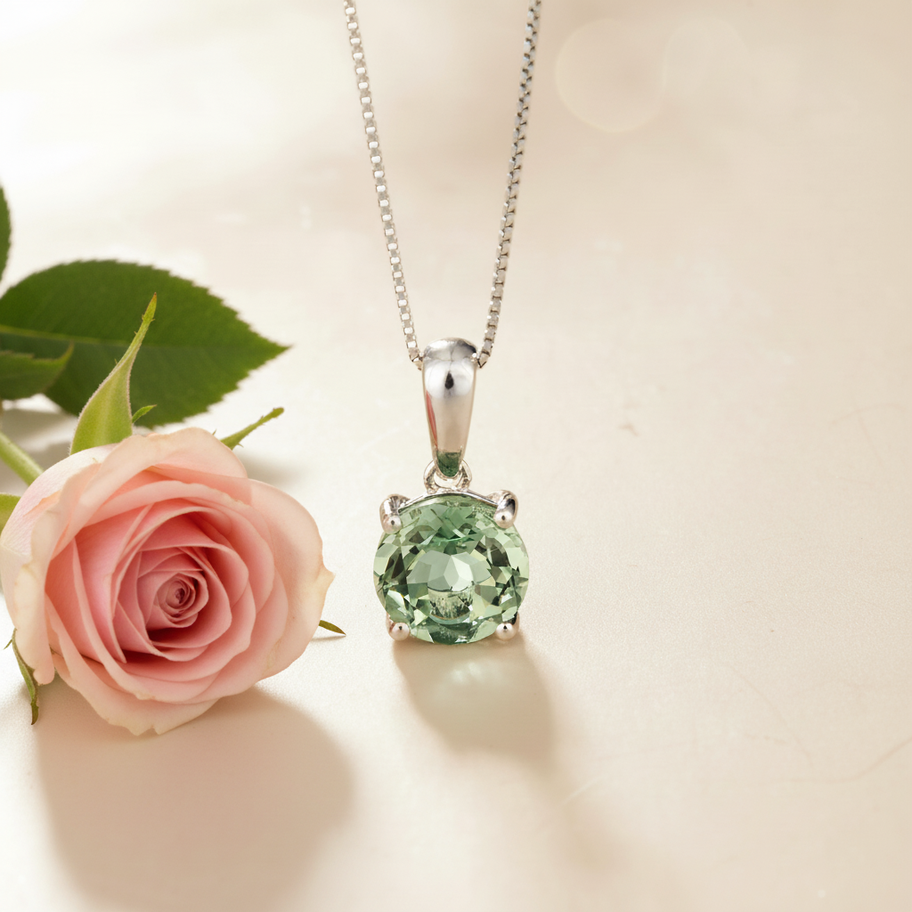 Collier pendentif rond classique en argent sterling avec pierres précieuses GRACE