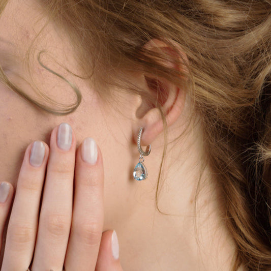 GRACE Pear Cut Gemstone Drop Earrings in Sterling Silver