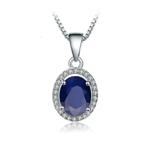 GRACE Oval Blue Sapphire Halo Pendant Necklace in Gold Plated Sterling Silver