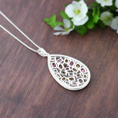 GRACE Multi-Color Tourmaline Cluster Pendant Necklace in Sterling Silver