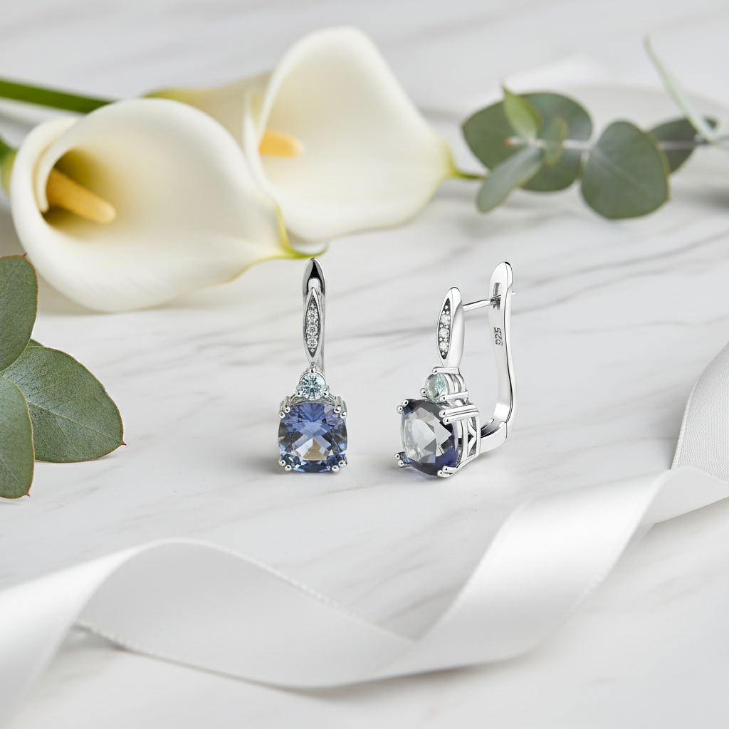 GRACE Mystic Quartz and Sky Blue Topaz Drop Earrings in Sterling Silver