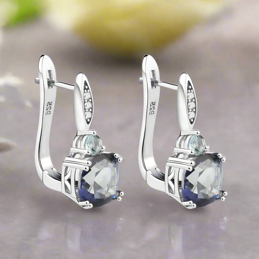 GRACE Iolite Blue Mystic Quartz and Sky Blue Topaz Drop Earrings in Sterling Silver