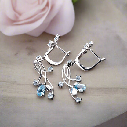 Pendientes colgantes con piedras preciosas florales GRACE en plata de ley