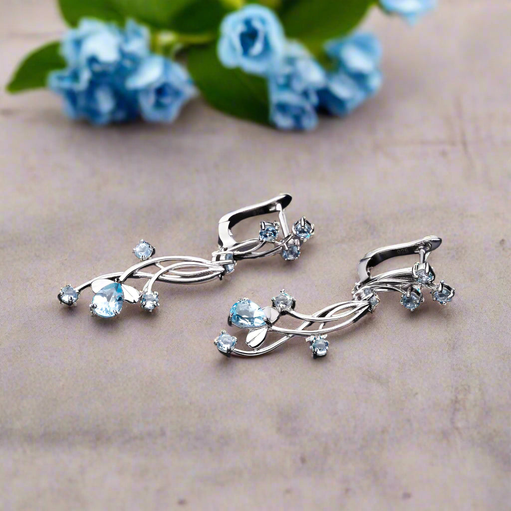Pendientes colgantes con piedras preciosas florales GRACE en plata de ley