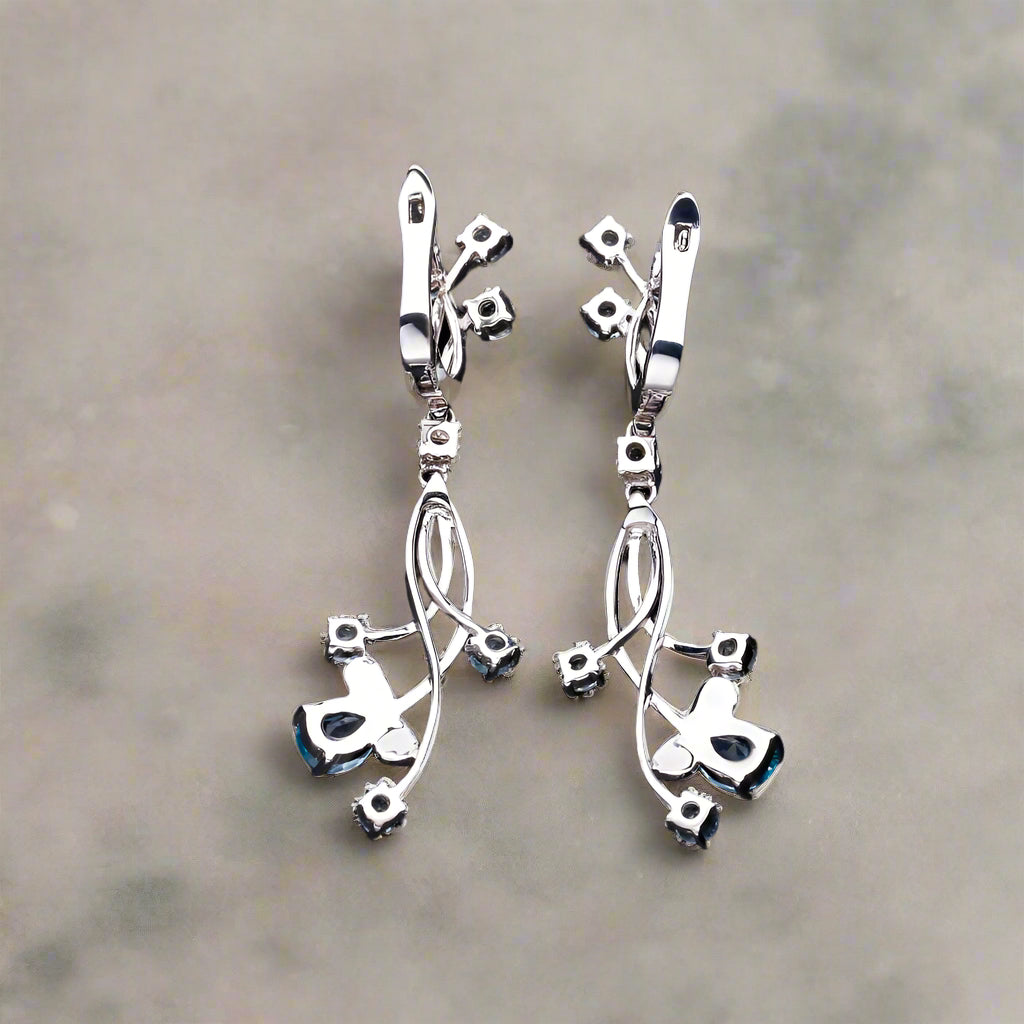 Pendientes colgantes con piedras preciosas florales GRACE en plata de ley