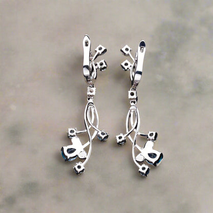 Pendientes colgantes con piedras preciosas florales GRACE en plata de ley