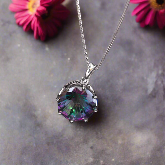 GRACE Rainbow Mystic Quartz Pendant Necklace in Sterling Silver