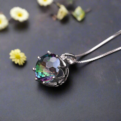 GRACE Rainbow Mystic Quartz Pendant Necklace in Sterling Silver
