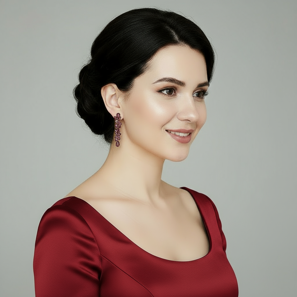 GRACE Gemstone Leaves Drop Earrings in Sterling Silver