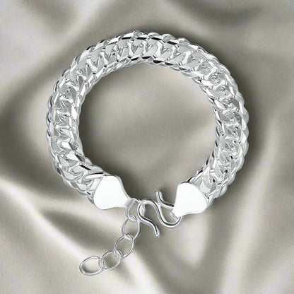 Pure Silver 1.3 mm Cuban Link Adjustable Chain Bracelet for Men