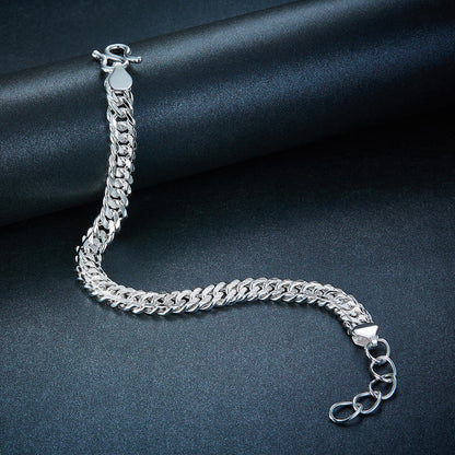 Pulsera de cadena ajustable de eslabones cubanos de plata pura de 1 cm para hombre