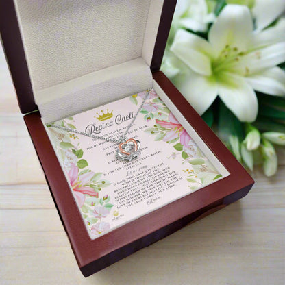 Regina Caeli Crown Pendant Necklace in Sterling Silver with ENGLISH Prayer Card
