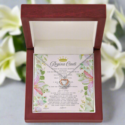 Regina Caeli Crown Pendant Necklace in Sterling Silver with ENGLISH Prayer Card