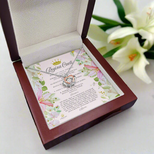 Regina Caeli Crown Pendant Necklace in Sterling Silver with SPANISH Prayer Card