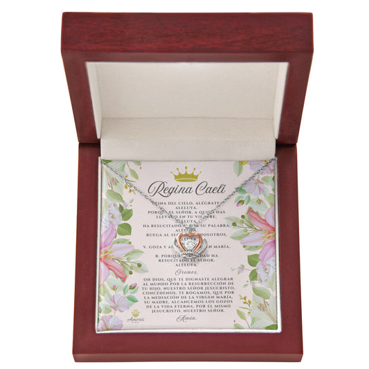 Regina Caeli Crown Pendant Necklace in Sterling Silver with SPANISH Prayer Card