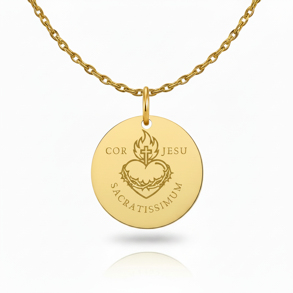 Sacred Heart Cor Jesu Sacratissimum Necklace with Personalized Custom Engraving