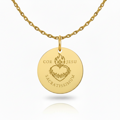 Sacred Heart Cor Jesu Sacratissimum Necklace with Personalized Custom Engraving