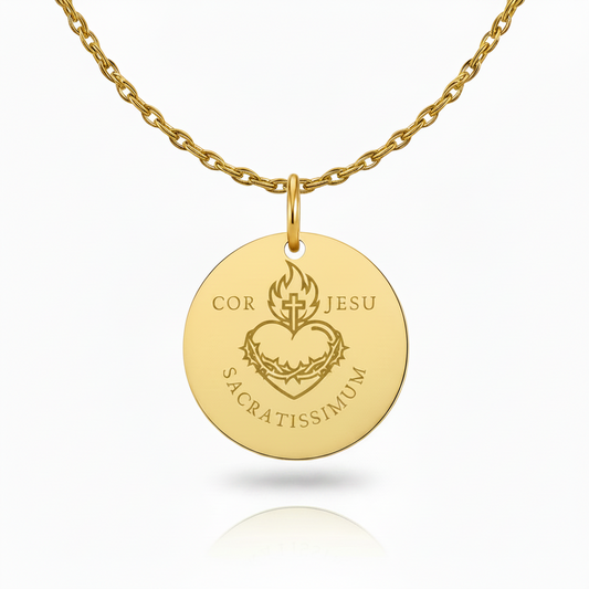 Sacred Heart Cor Jesu Sacratissimum Necklace with Personalized Custom Engraving