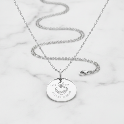 Sacred Heart Cor Jesu Sacratissimum Necklace with Personalized Custom Engraving