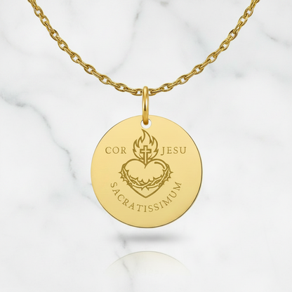 Sacred Heart Cor Jesu Sacratissimum Necklace with Personalized Custom Engraving