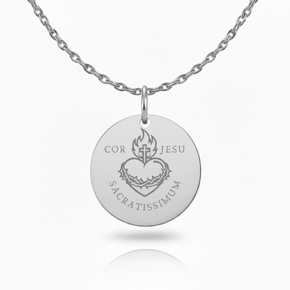Sacred Heart Cor Jesu Sacratissimum Necklace with Personalized Custom Engraving