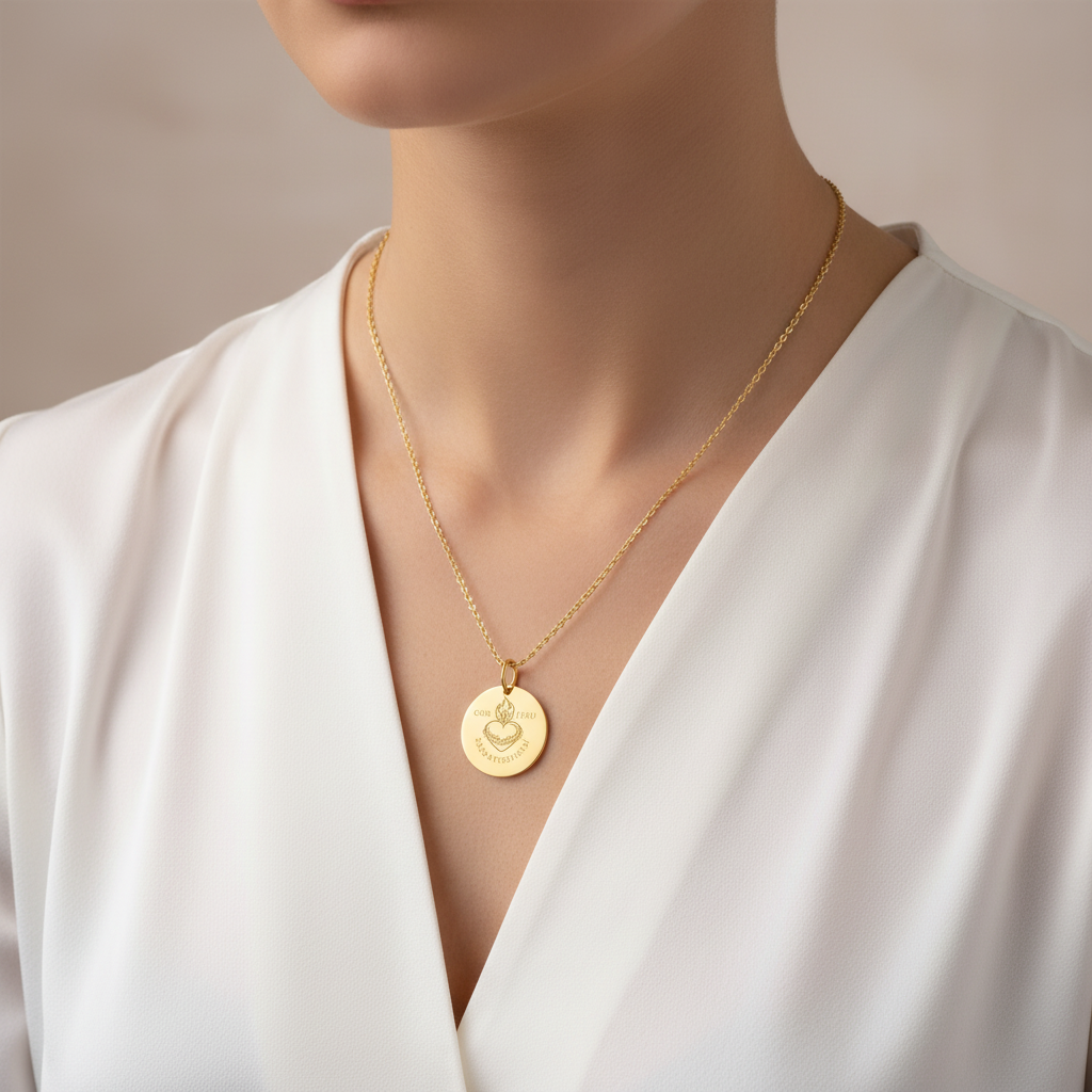 Sacred Heart Cor Jesu Sacratissimum Necklace with Personalized Custom Engraving